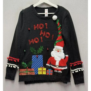 Holiday Time‎ Embellished Ho Ho Ho Santa Claus Ugly Christmas Sweater Women's M
